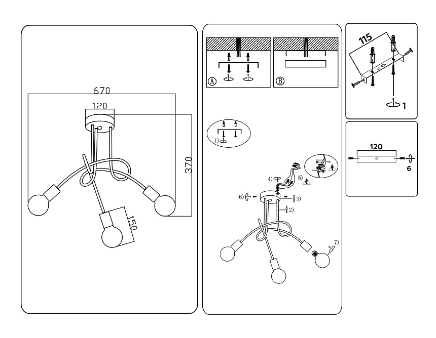 TR80414/3 WH/CH белый/хром E27/3 max 60W D670*370